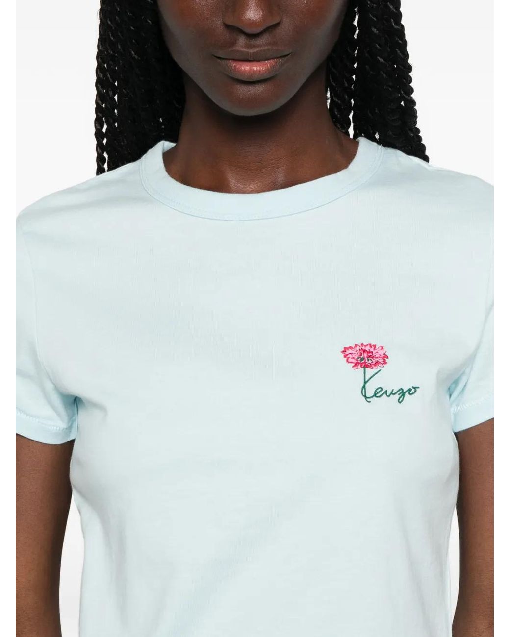 KENZO Blue Flower-Embroidered T-Shirt