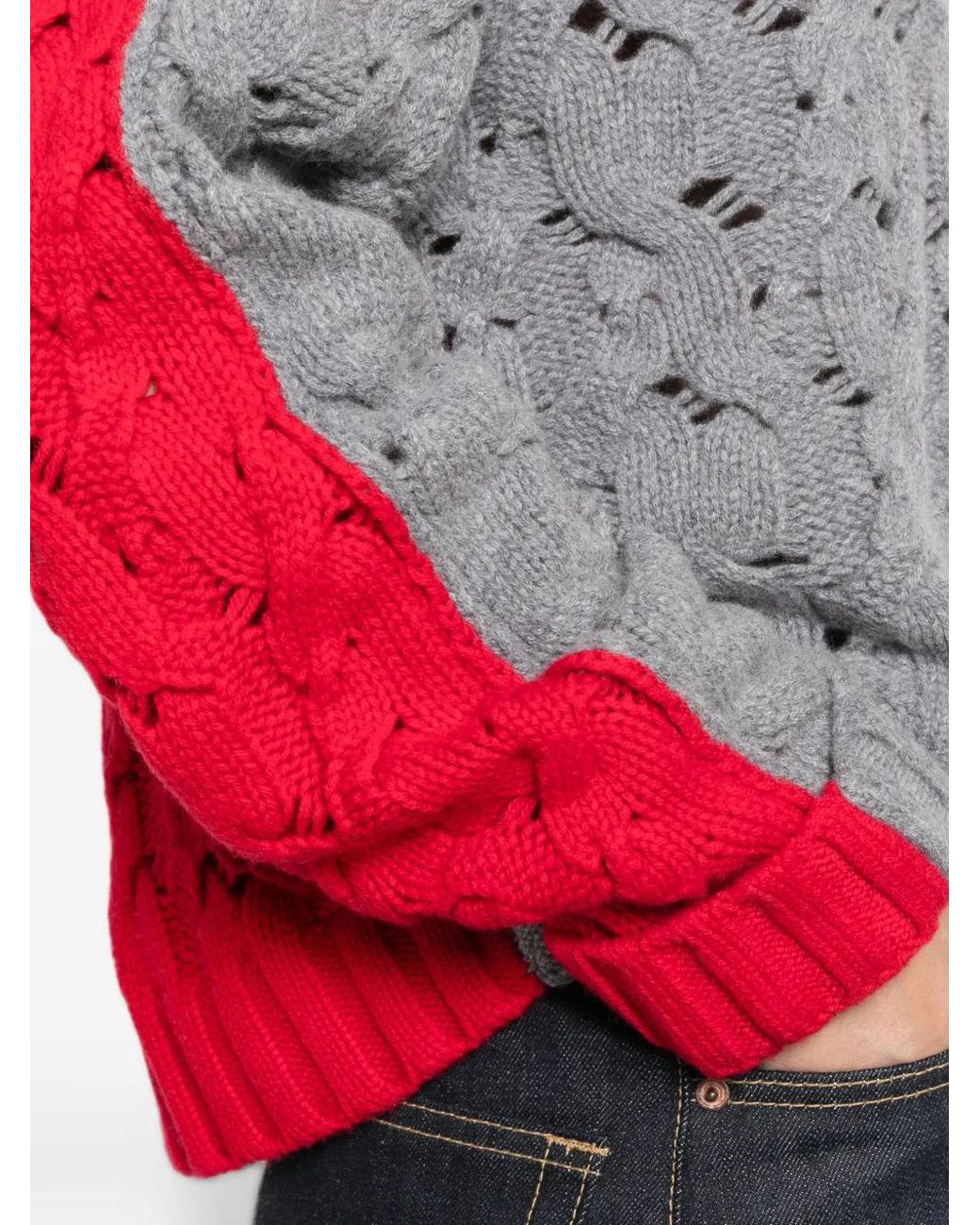Circus Hotel Gray Cable-Knit Distressed Sweater