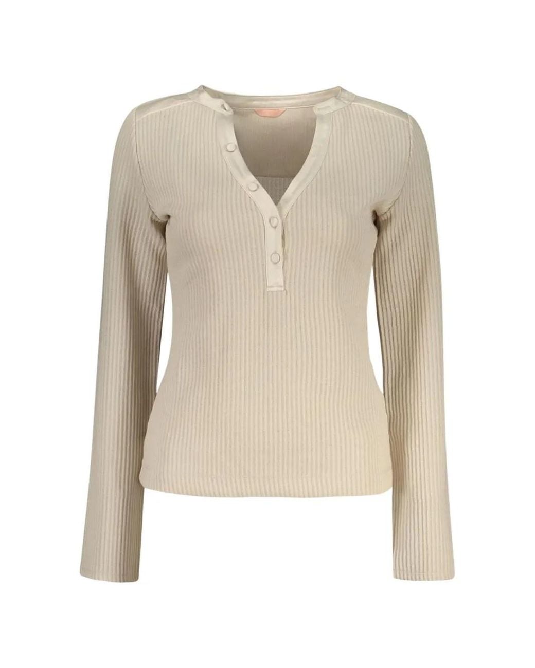Pull Côtelé À Col V Guess en coloris Natural