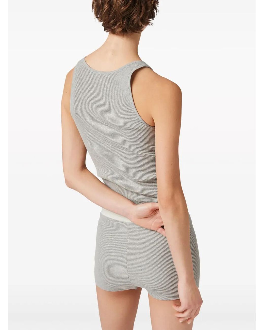 Miu Miu Rib-Knit Cotton Tank Top in Gray | Lyst