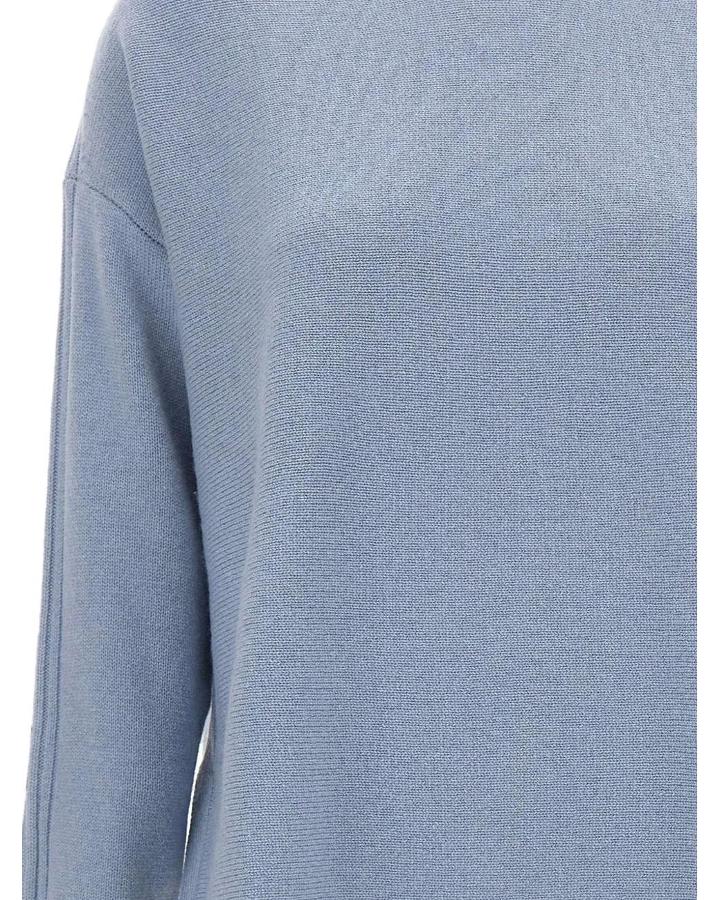 Elena Miro Blue Ribbed-Detail Wool Sweater