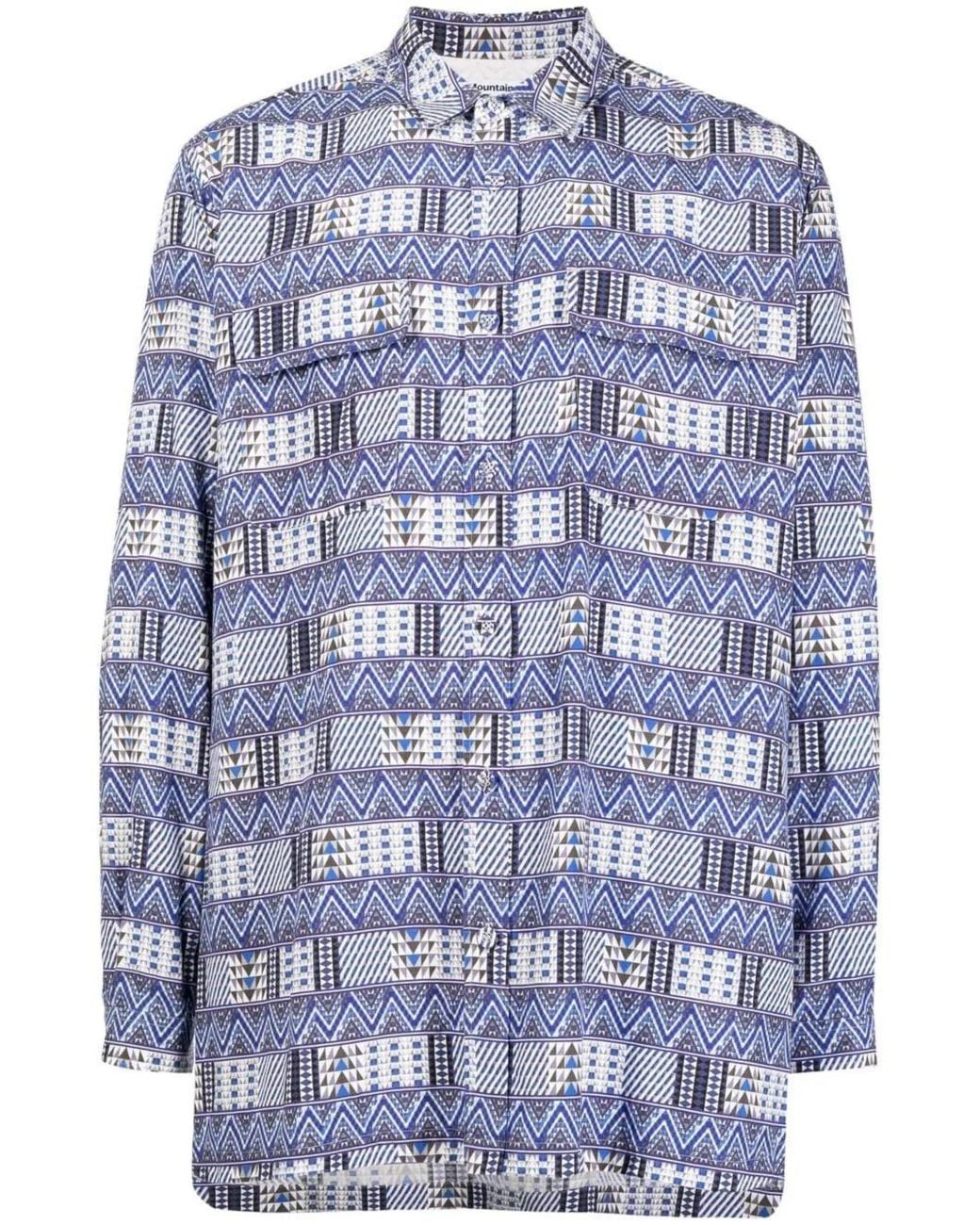 White Mountaineering Blue Patterned Shirt for men