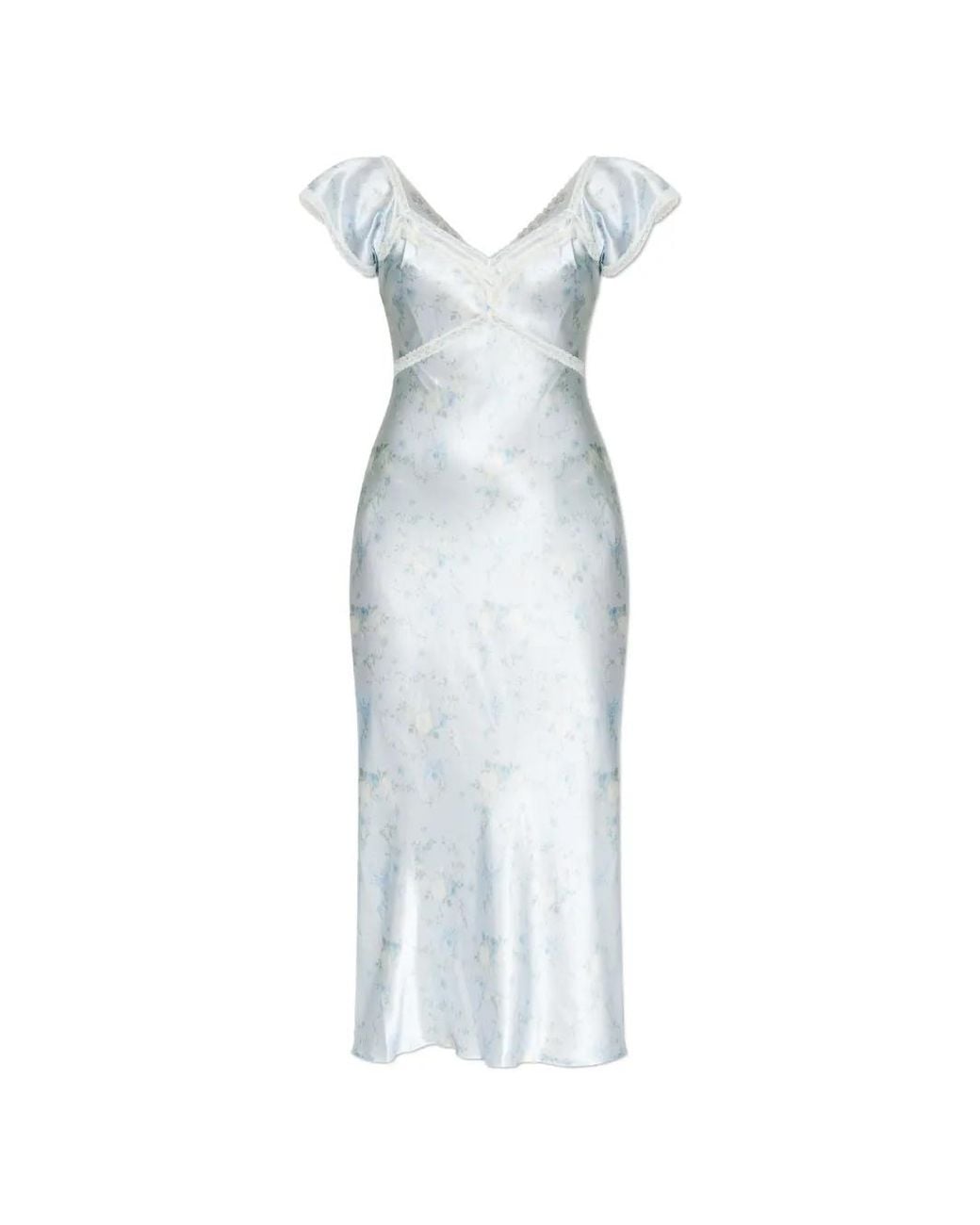 LoveShackFancy Blue Eline Lace Floral-Print Maxi Dress