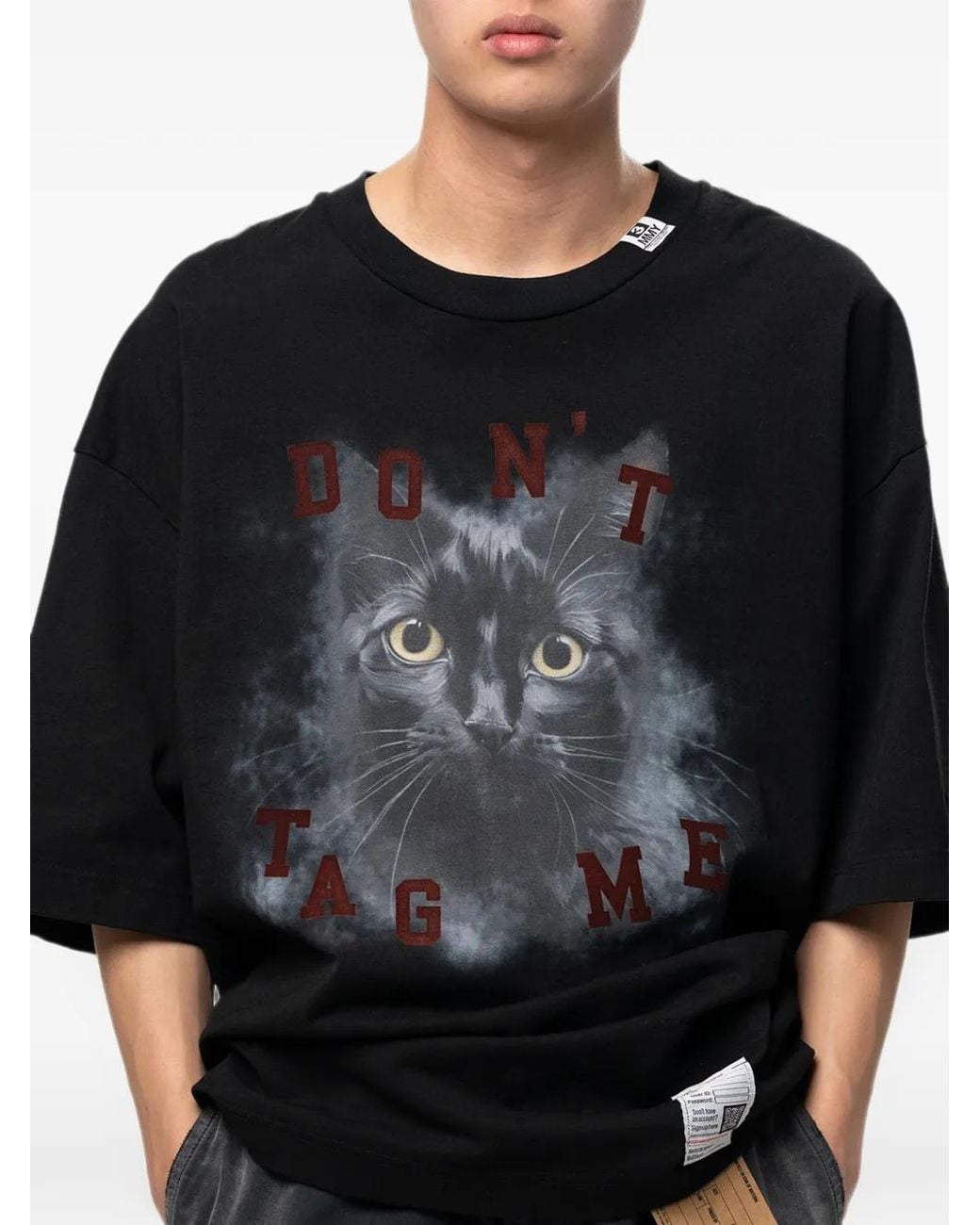 Maison Mihara Yasuhiro Black Cat-Printed T-Shirt for men