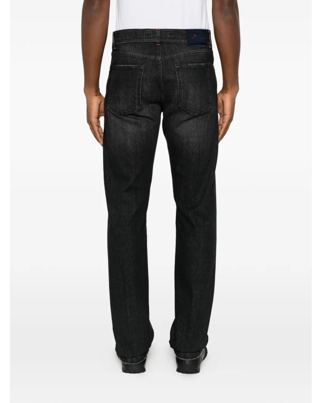 Kiton Black Washed-Finish Tapered Jeans for men