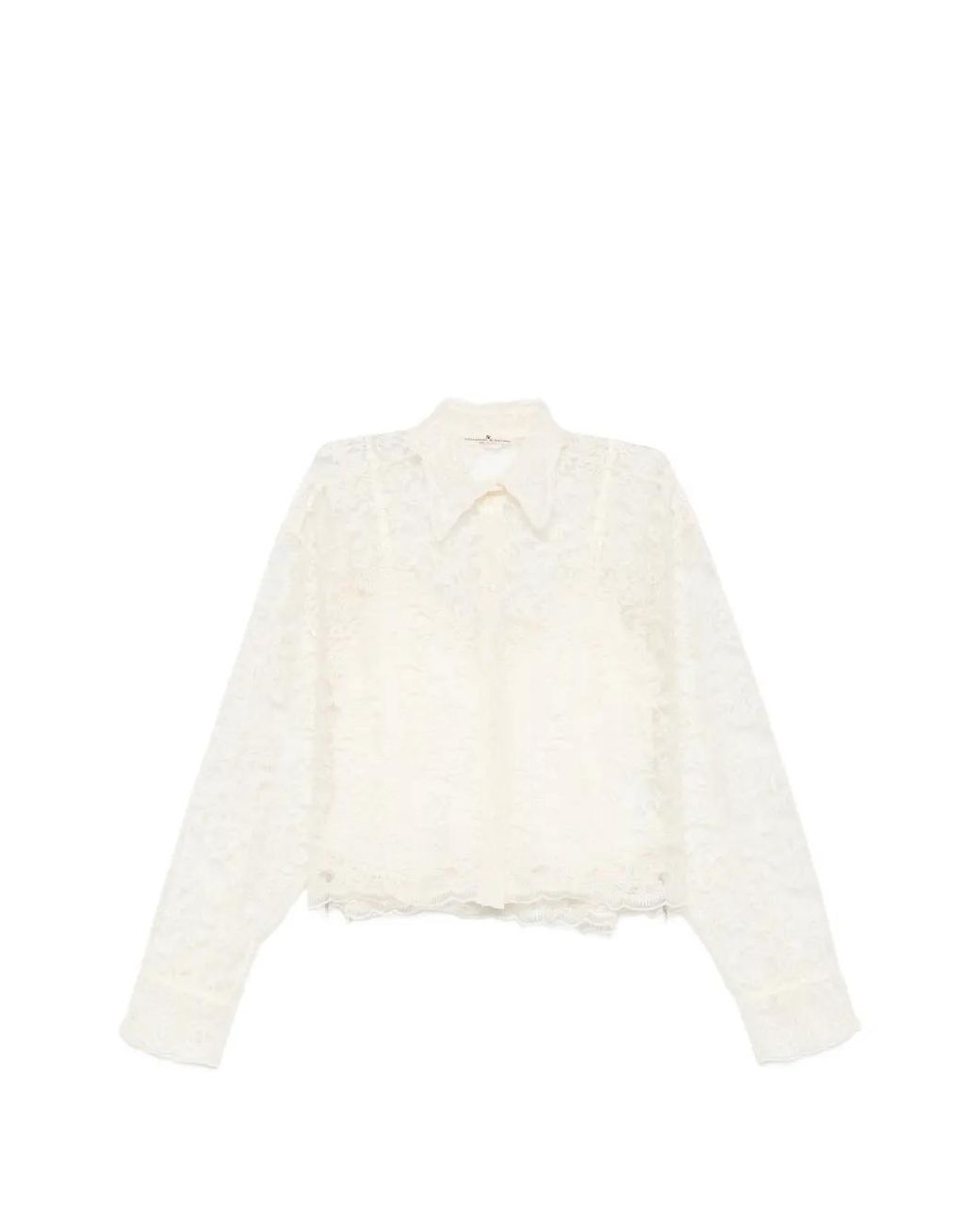 Ermanno Scervino White Floral-Lace Scalloped-Hem Shirt