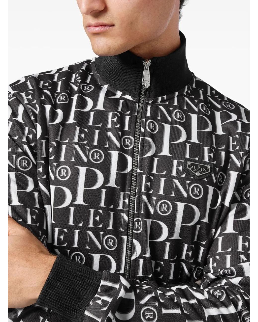 Philipp Plein Black Graphic Print Jogging Jacket for men