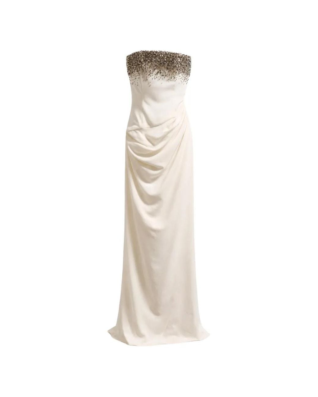 Amen White Crystal-Embellished Draped Dress