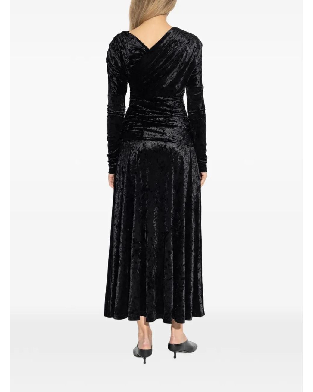 Ganni Black Velvet Dress With Draping