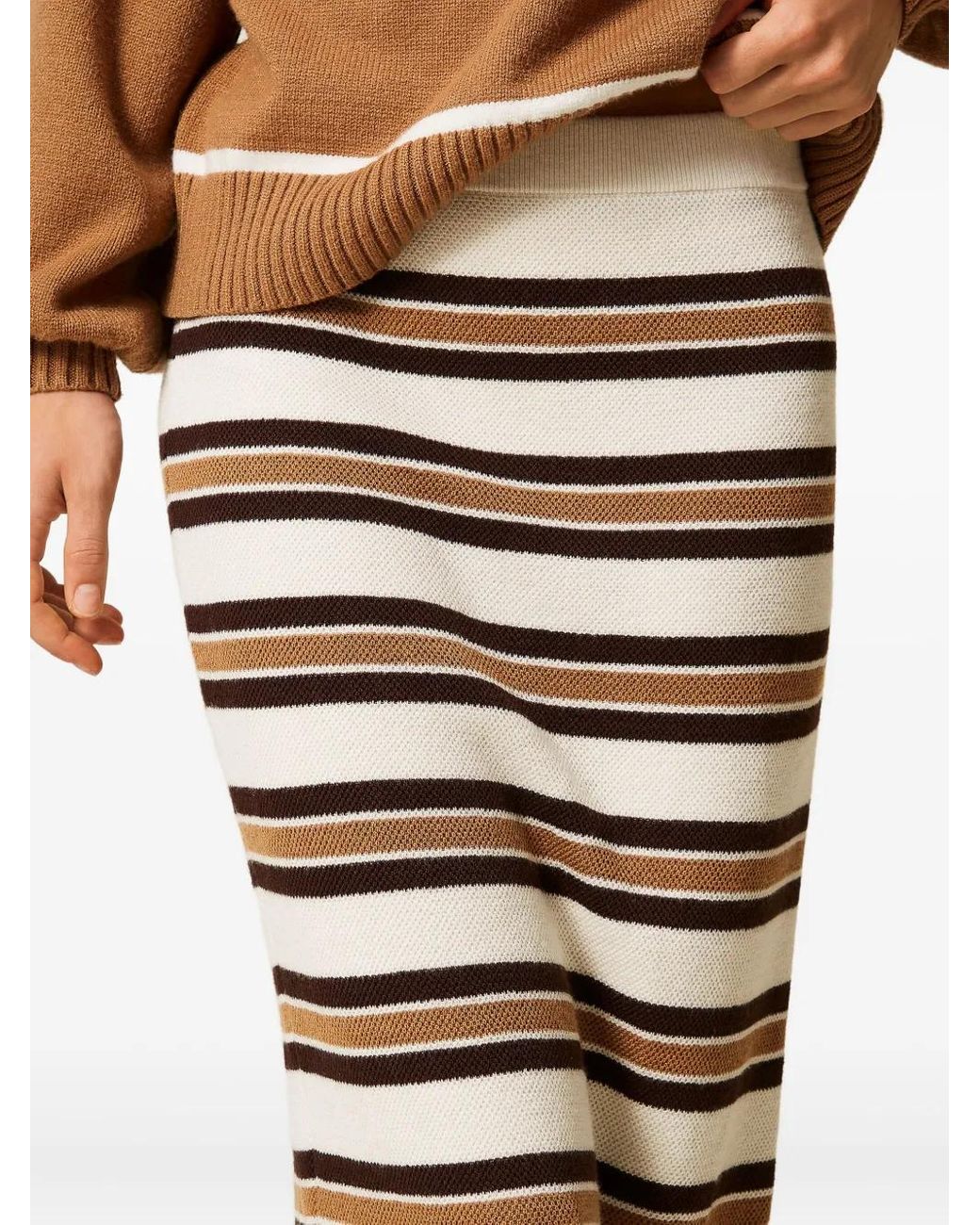Twinset Black Striped Knit Midi Skirt