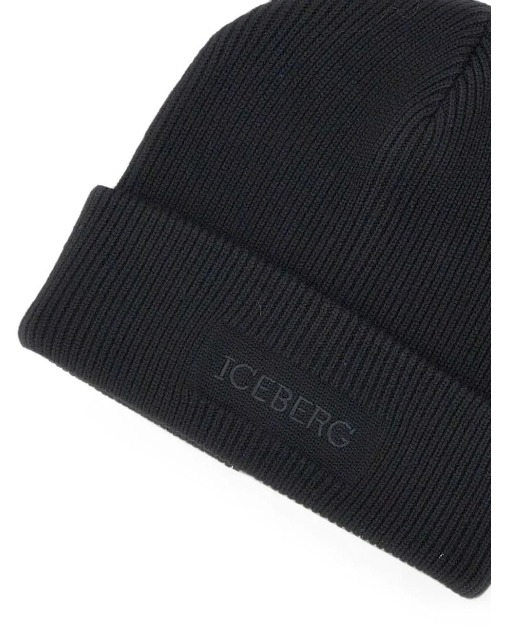 Iceberg Blue Logo-Embroidered Ribbed-Knit Beanie Hat for men