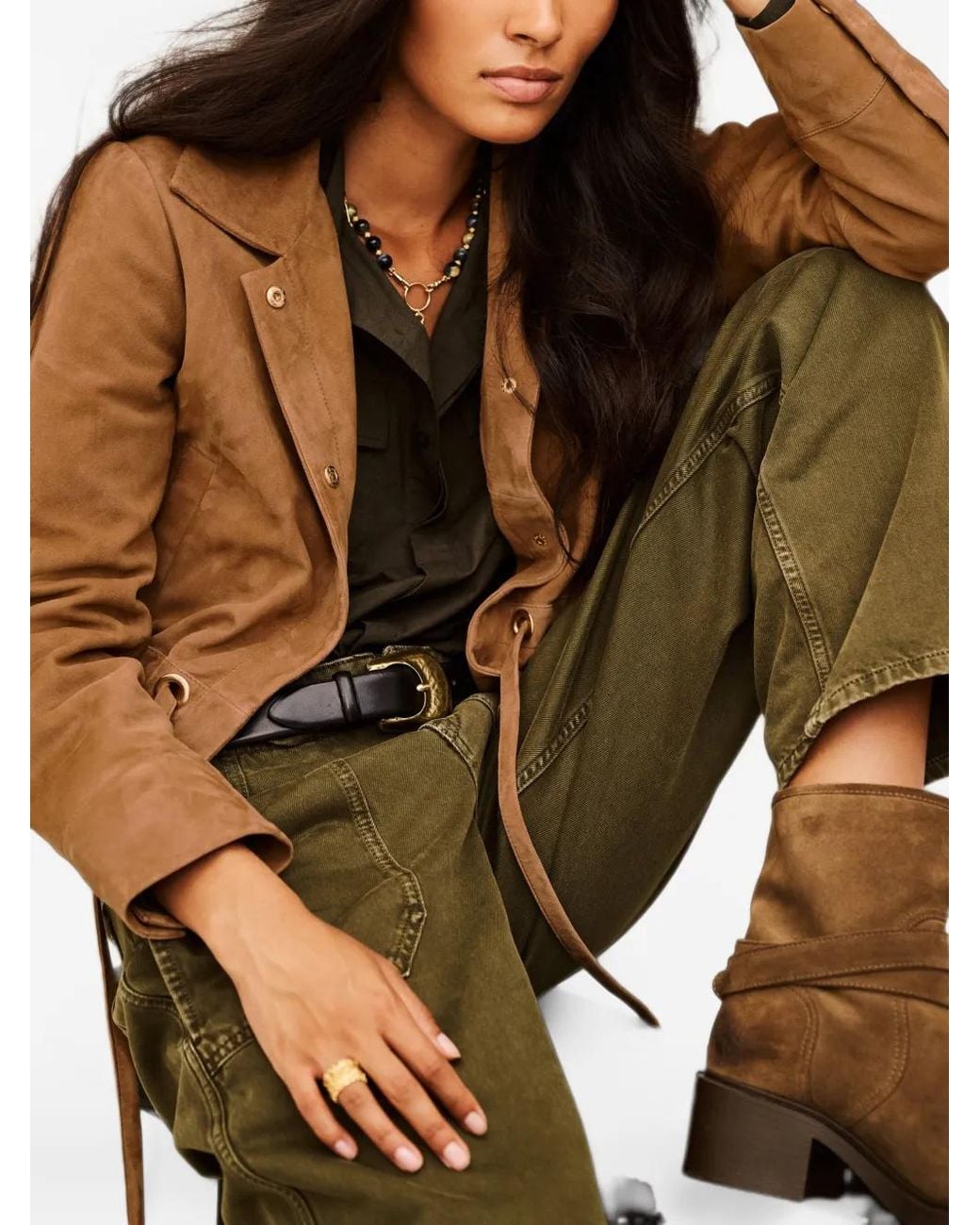 Ba&sh Brown Manita Drawstring Suede Jacket