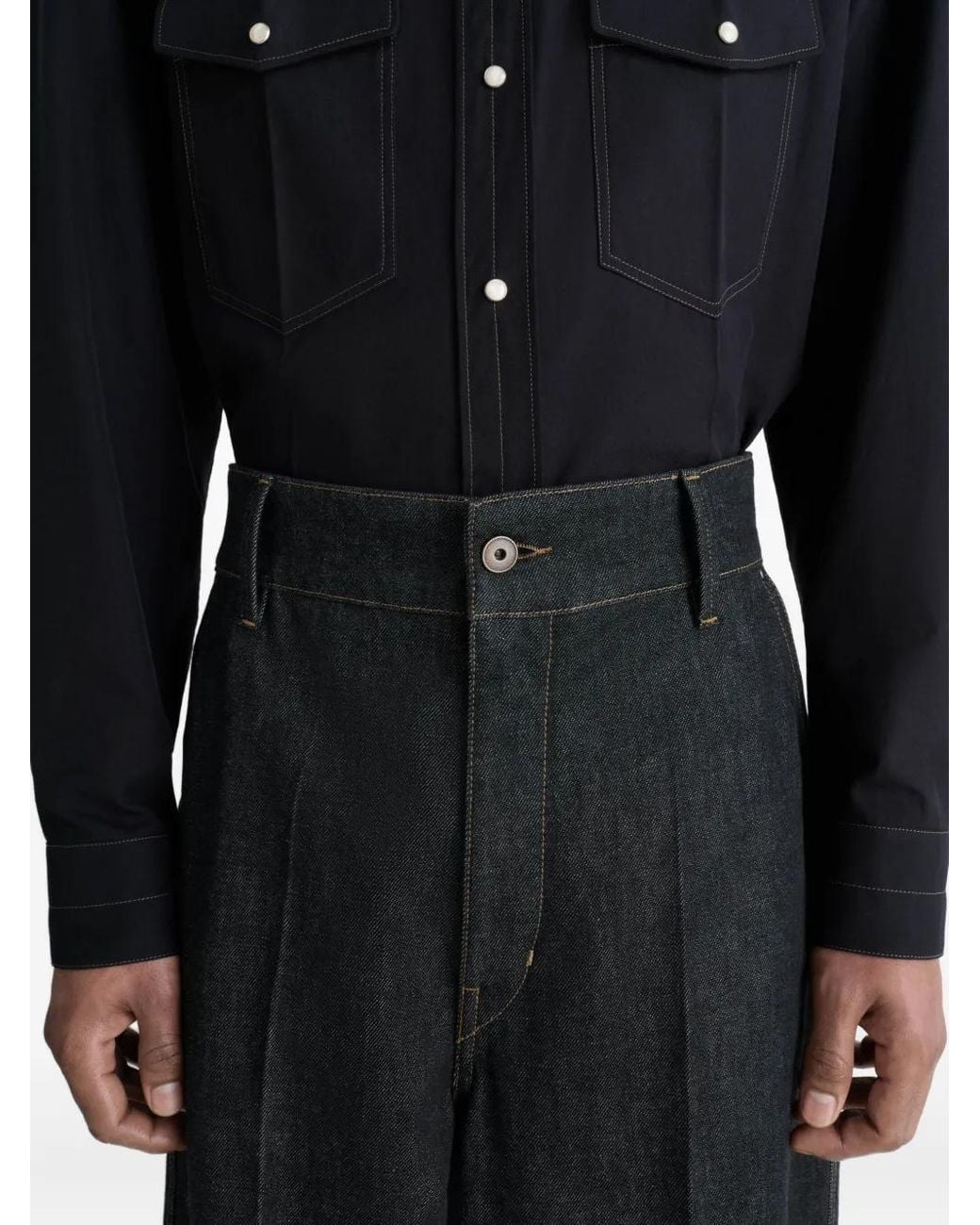 Lemaire Blue Maxi Barrel Patch-Pockets Trousers for men