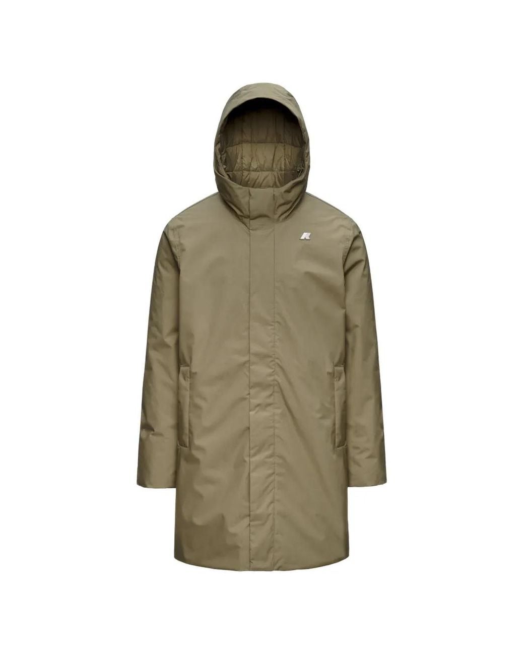 K-Way Green Hooded Logo-Patch Padded Coat for men