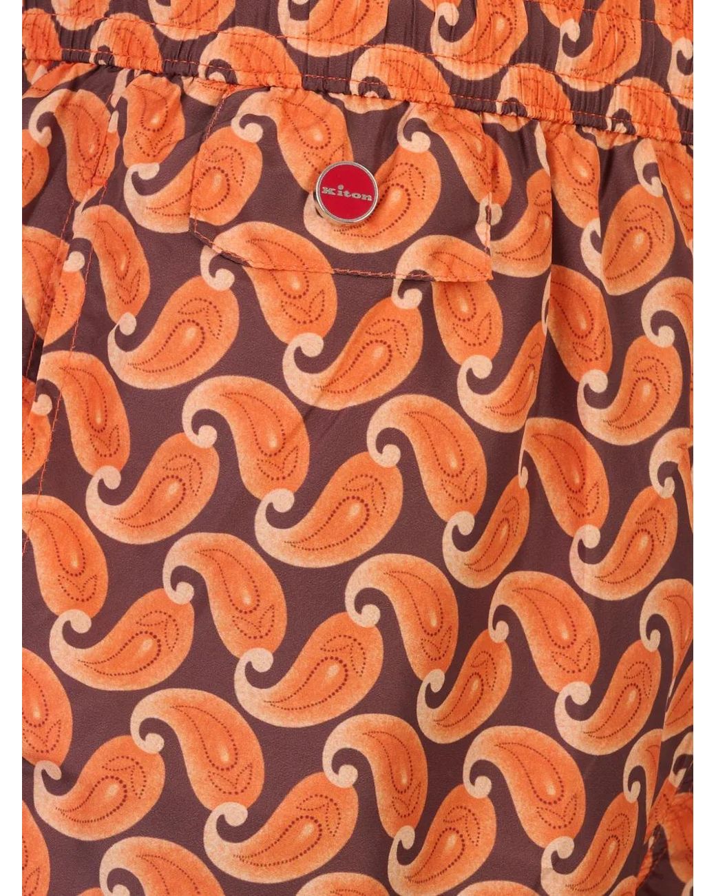 Kiton Orange Paisley-Print Swim Shorts for men