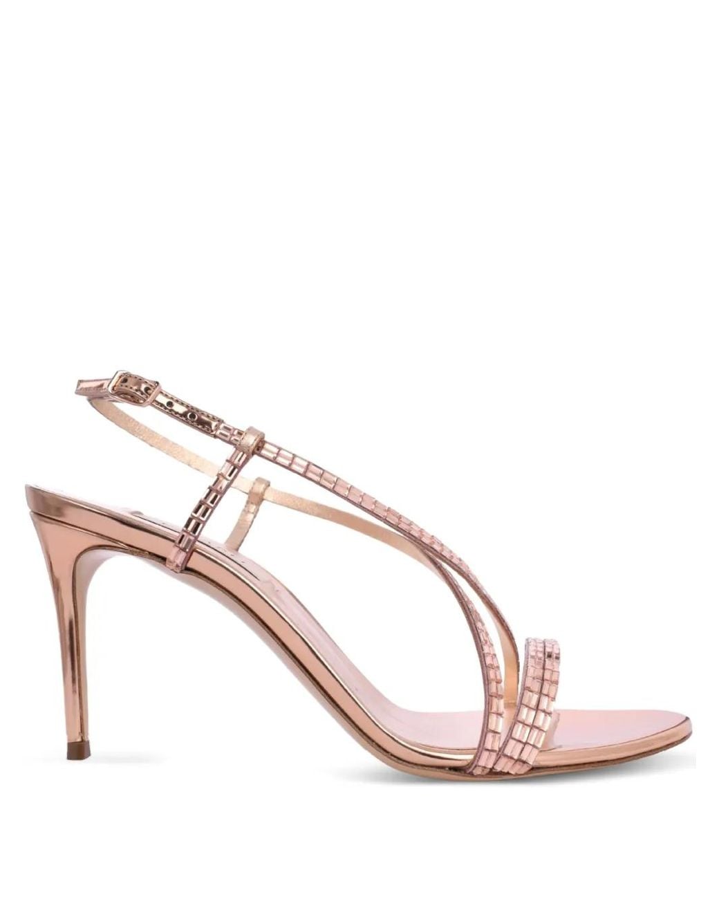 Casadei Pink Embellished Criss-Cross Sandals
