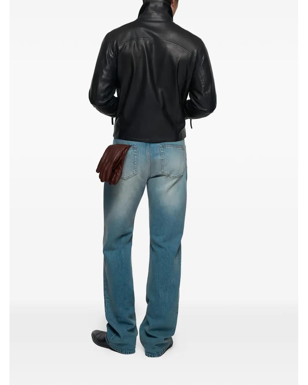 O.FILES Blue Leather Jacket for men