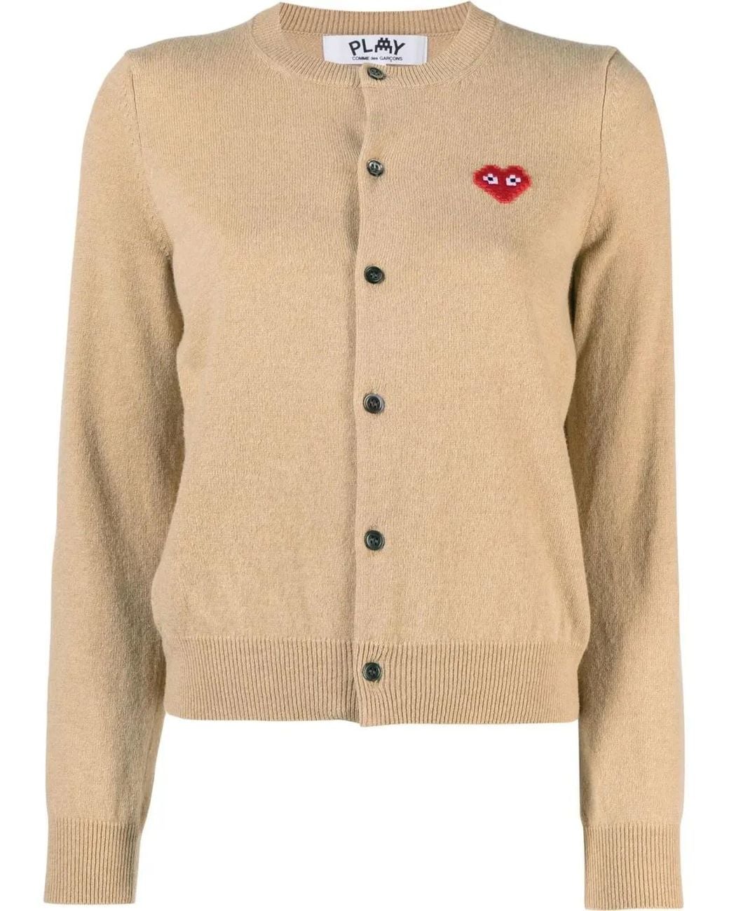 COMME DES GARÇONS PLAY Natural Embroidered Heart Wool Cardigan
