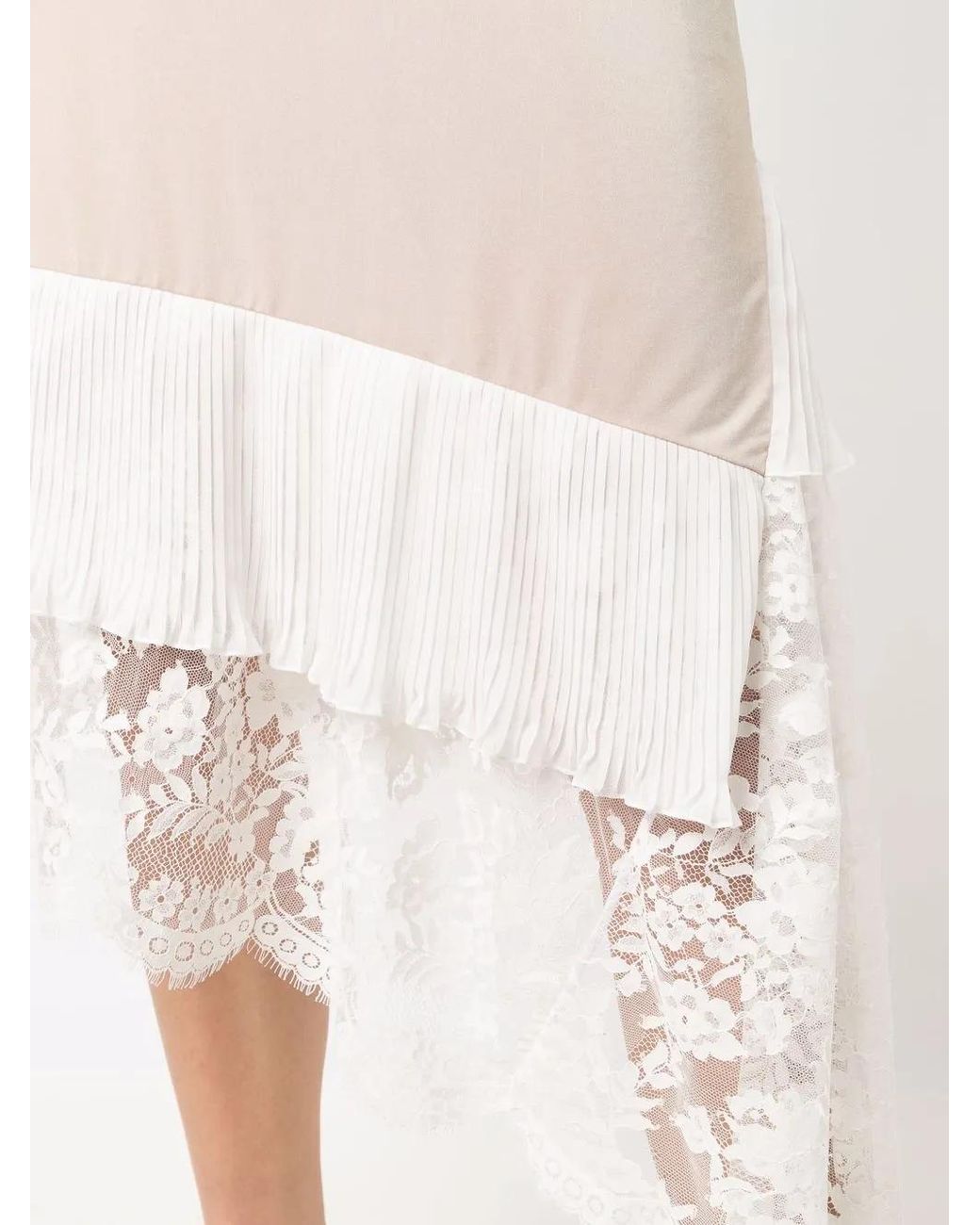 Vetements White Lace-Panelled Asymmetric Slip Dress