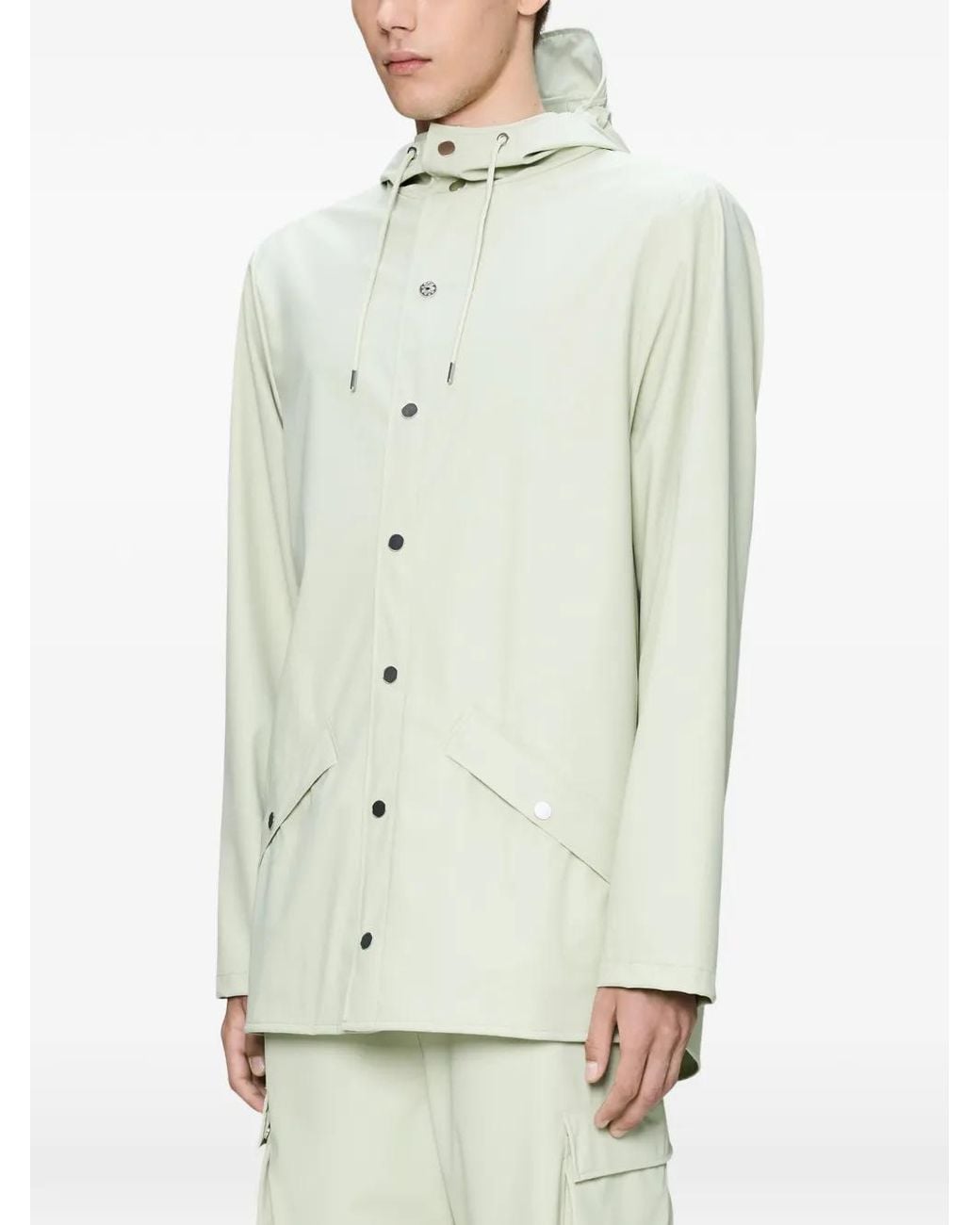 Rains White Buttoned Hooded Jacket