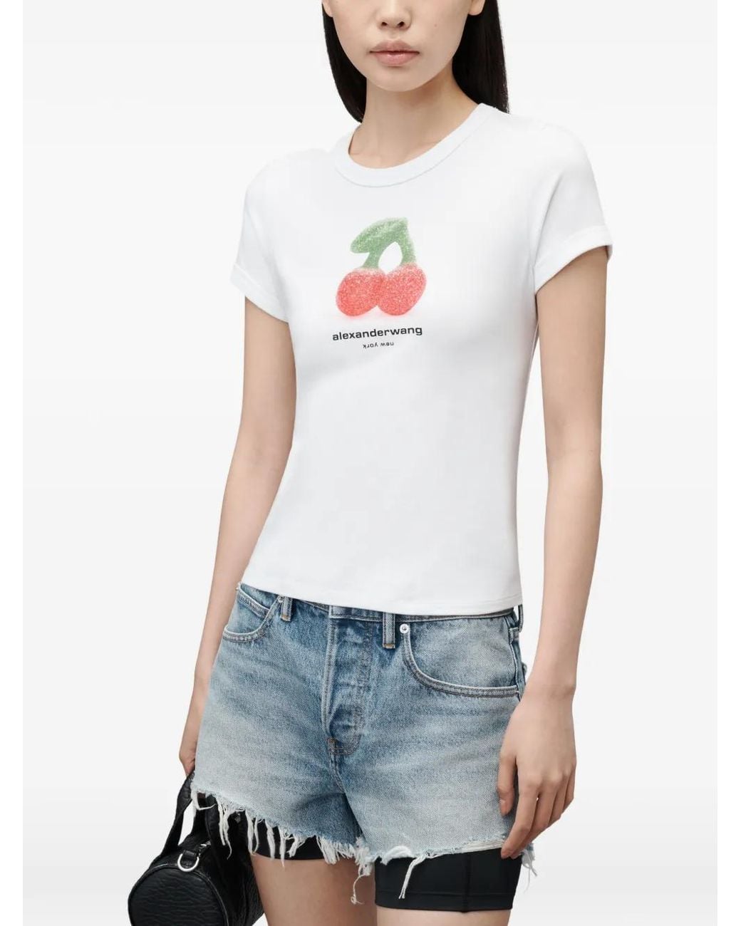Alexander Wang White Cherry Graphic T-Shirt With Contrast Trim