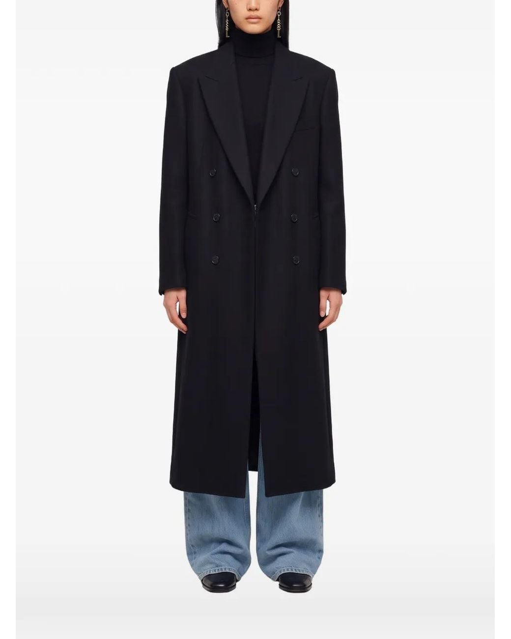 IVY & OAK Blue Peak-Lapel Double-Breasted Coat