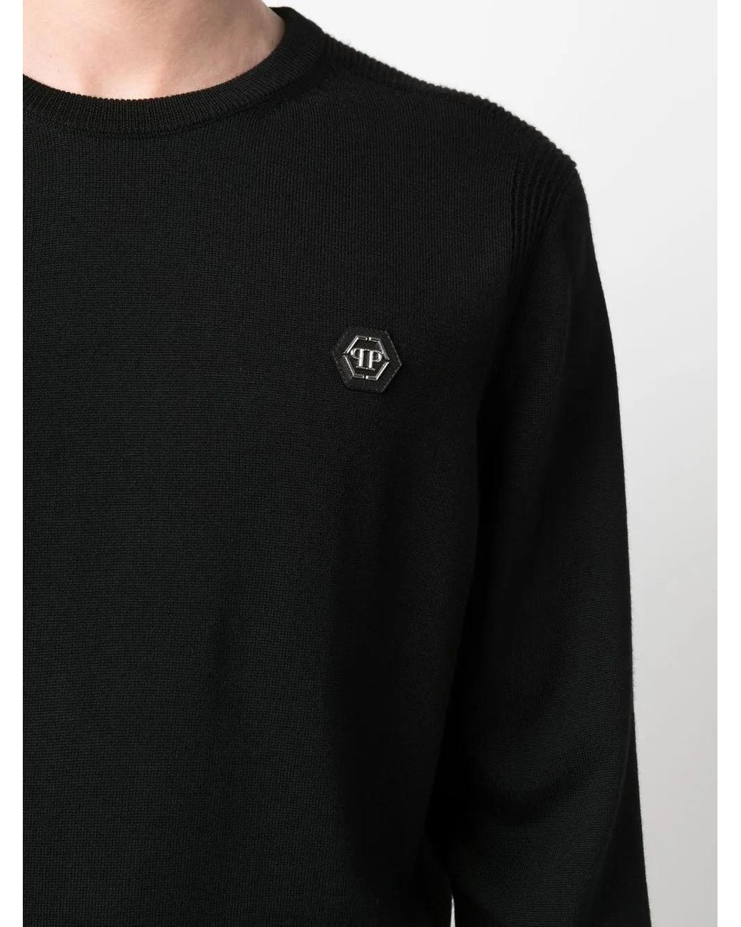 Philipp Plein Black Logo Patch Merino Wool Jumper for men