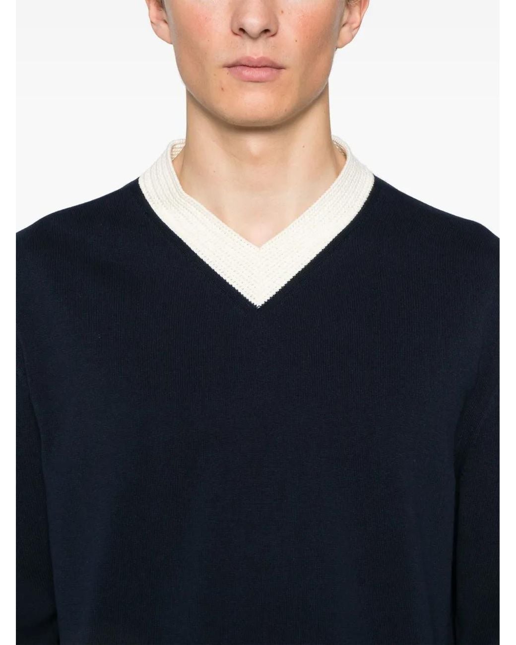 Jil Sander Blue V-Neck Sweater for men
