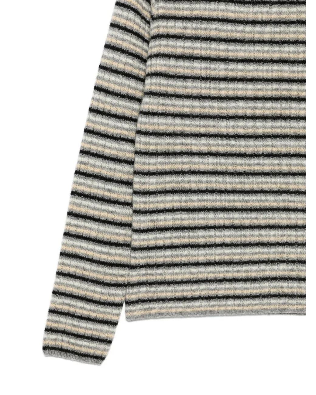 Auralee Gray Stripe-Pattern Sweater for men