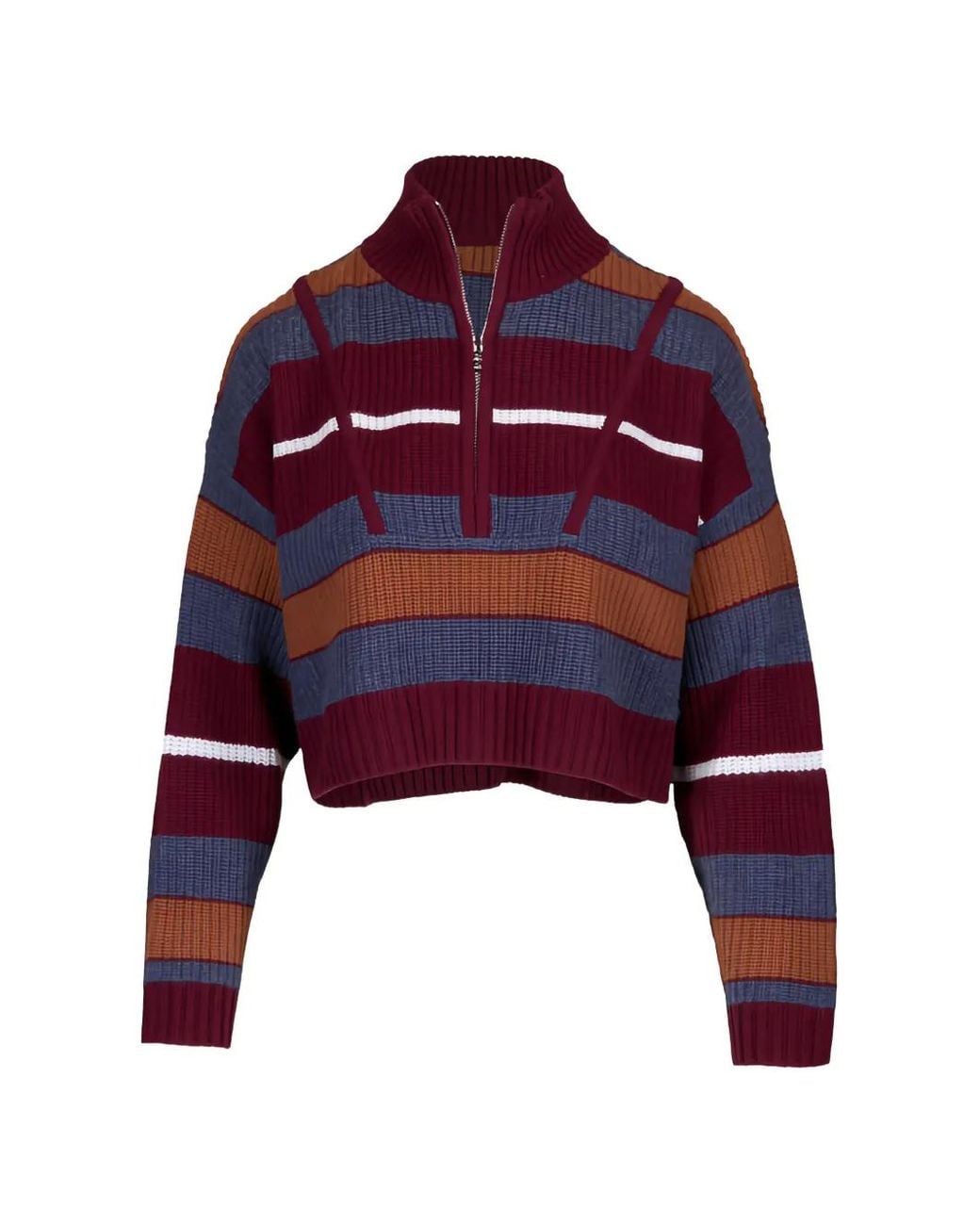 Staud Red Striped Quarter-Zip Sweater