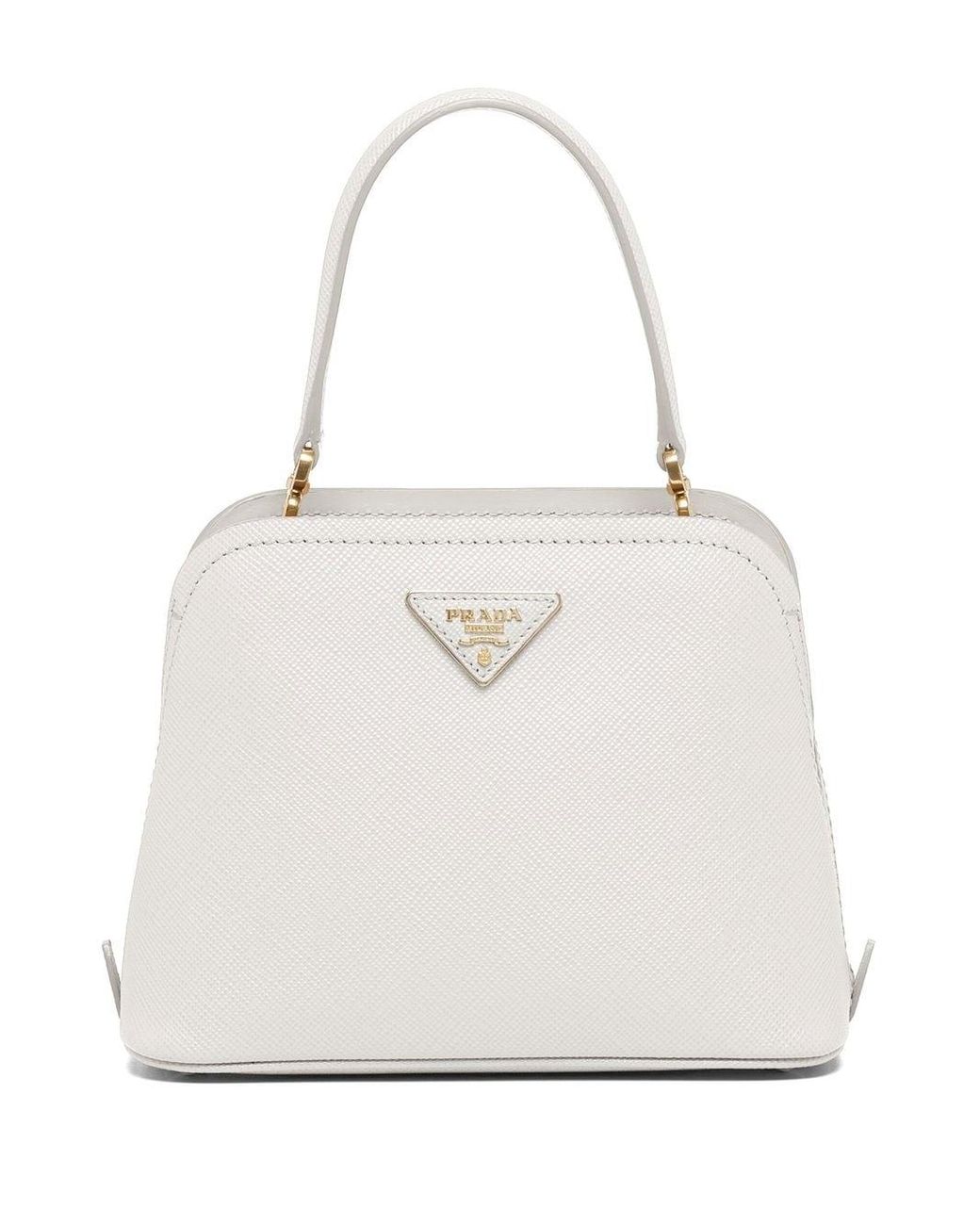 Prada Small Matinée Saffiano Leather Tote Bag in White | Lyst