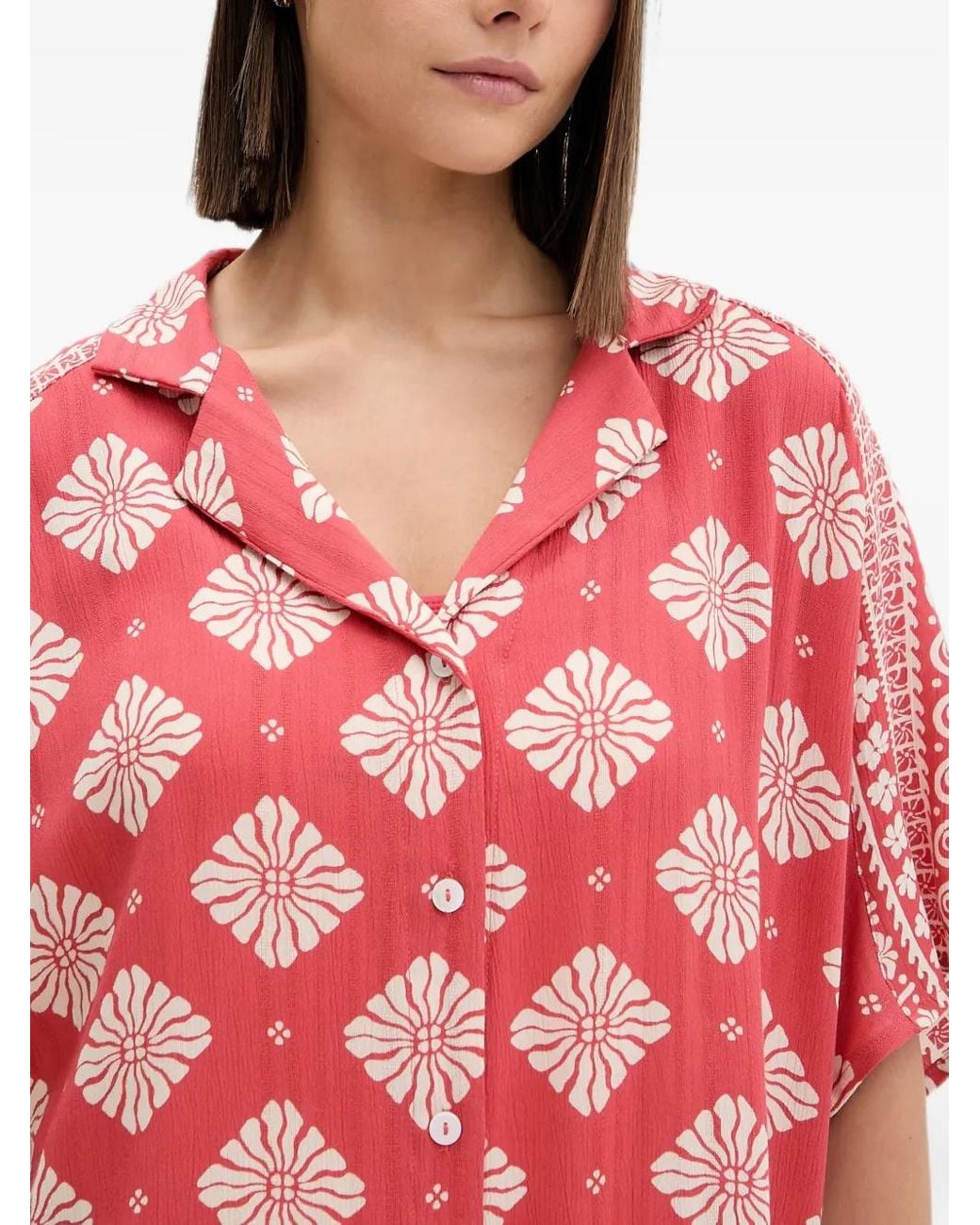 Rip Curl Red Ventura Floral-Print Short-Sleeve Shirt