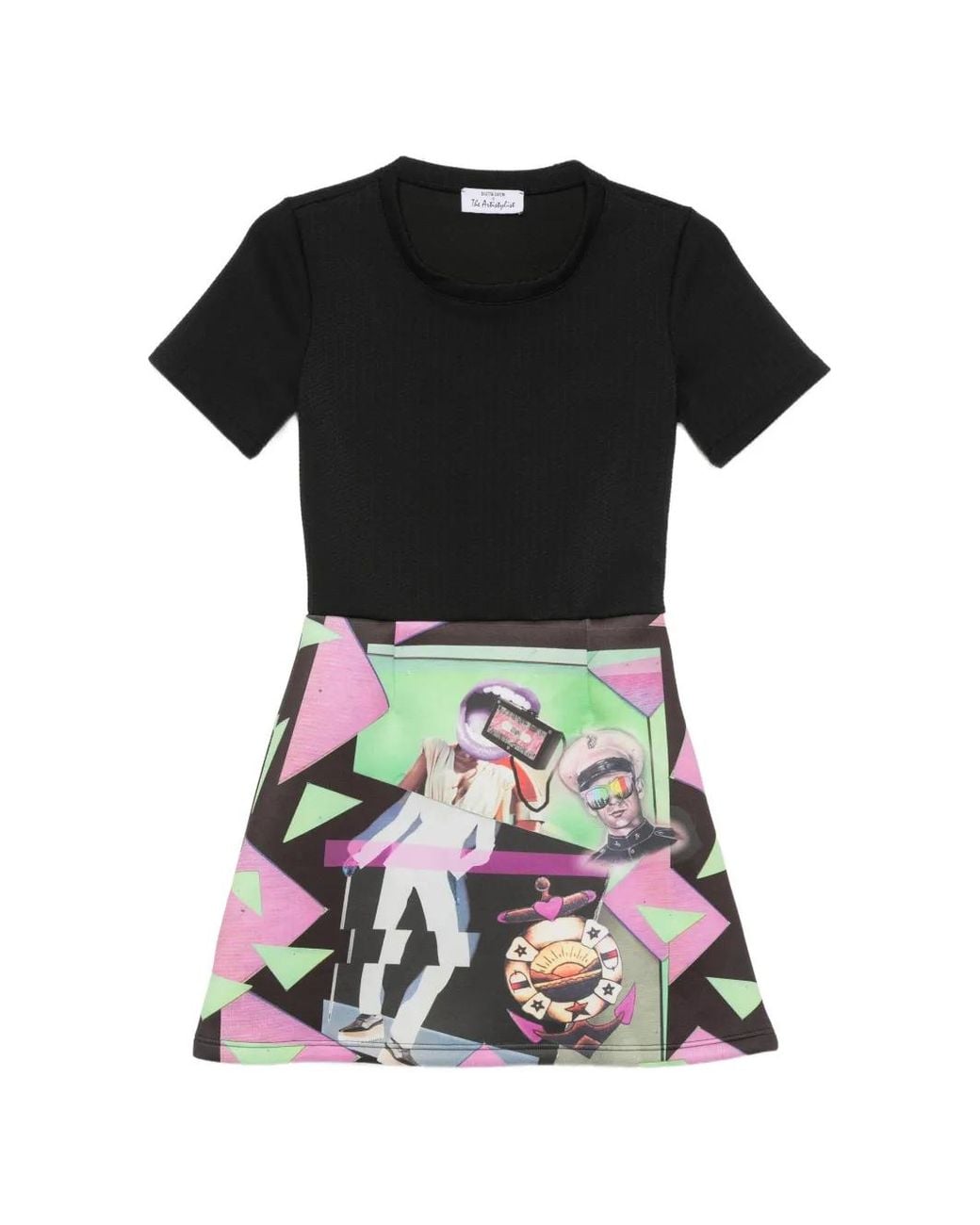 The Artistylist Black Graphic-Print Short-Sleeve Dress