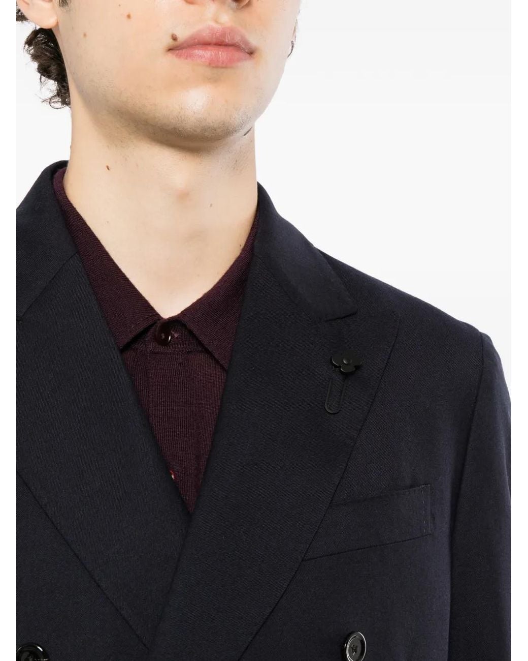 Lardini Black Double-Breasted Peak-Lapel Blazer for men