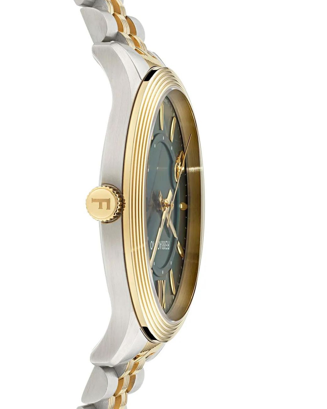 Ferragamo Green Roman Numeral Dial Gold-Plated Watch for men