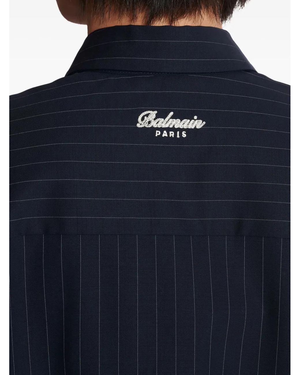 Balmain Blue Pinstripe Emblem Shirt for men