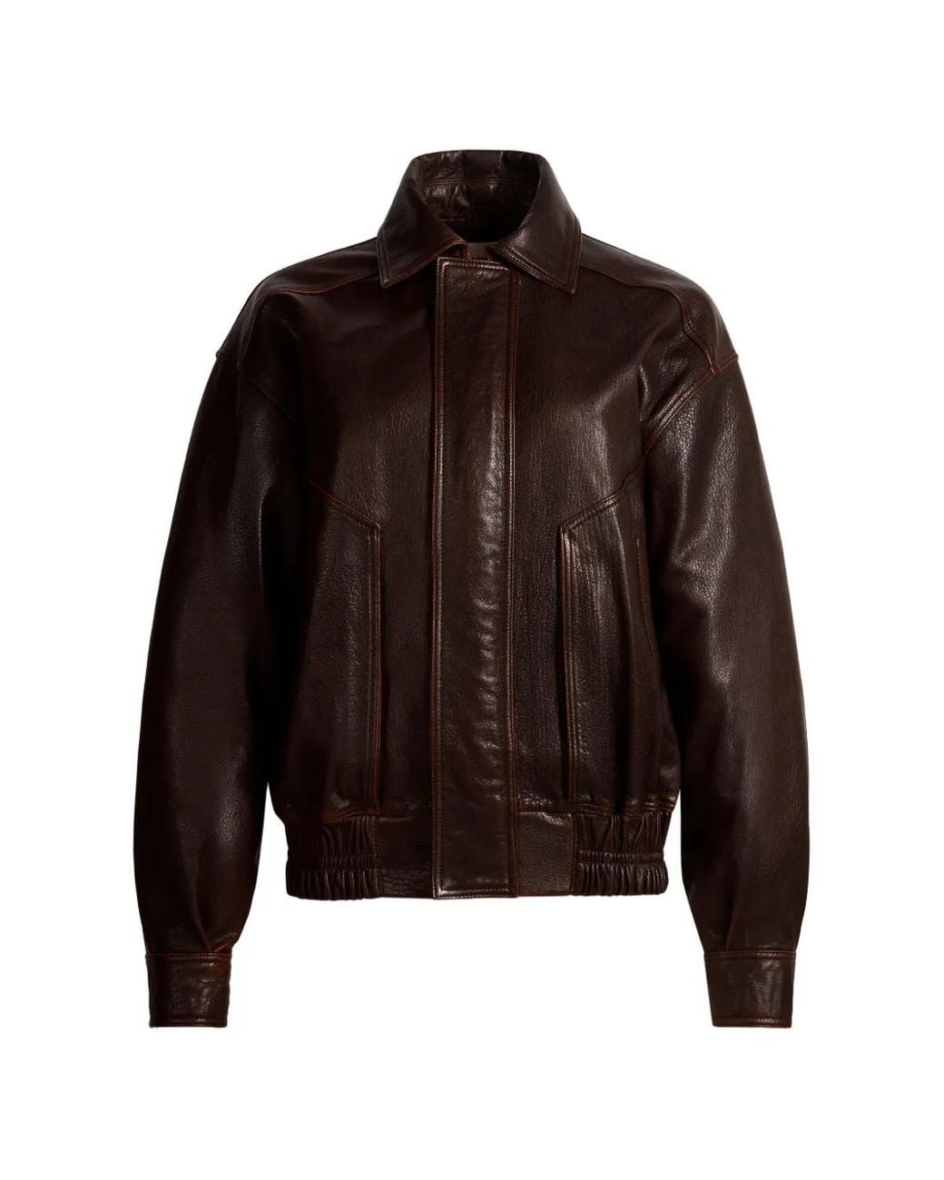 DUCIE Brown Florence Calf Leather Bomber Jacket