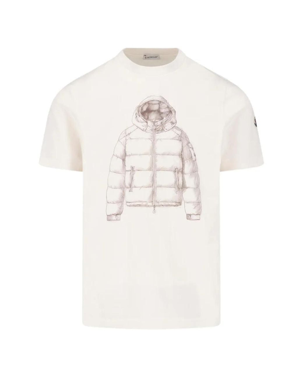 Moncler White Jacket-Sketch Logo-Patch T-Shirt for men