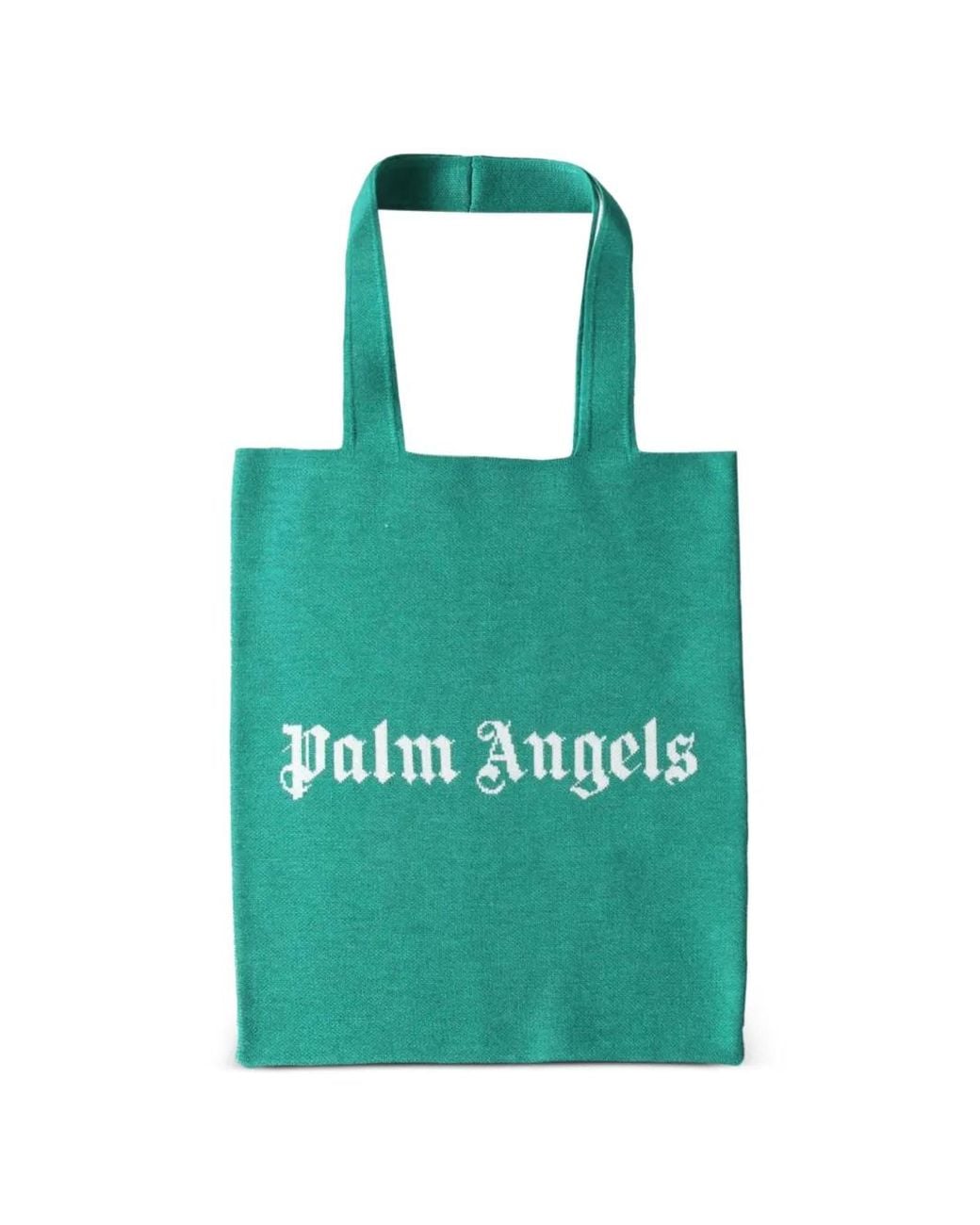 Palm Angels Green Logo-Print Tote Bag for men