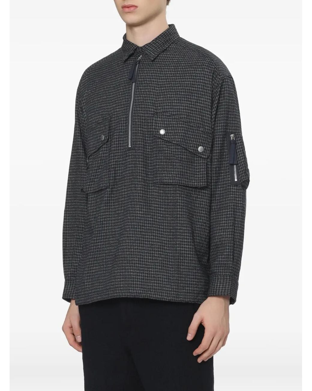 Comme des Garçons Black Houndstooth-Pattern Quarter-Zip Polo Shirt for men