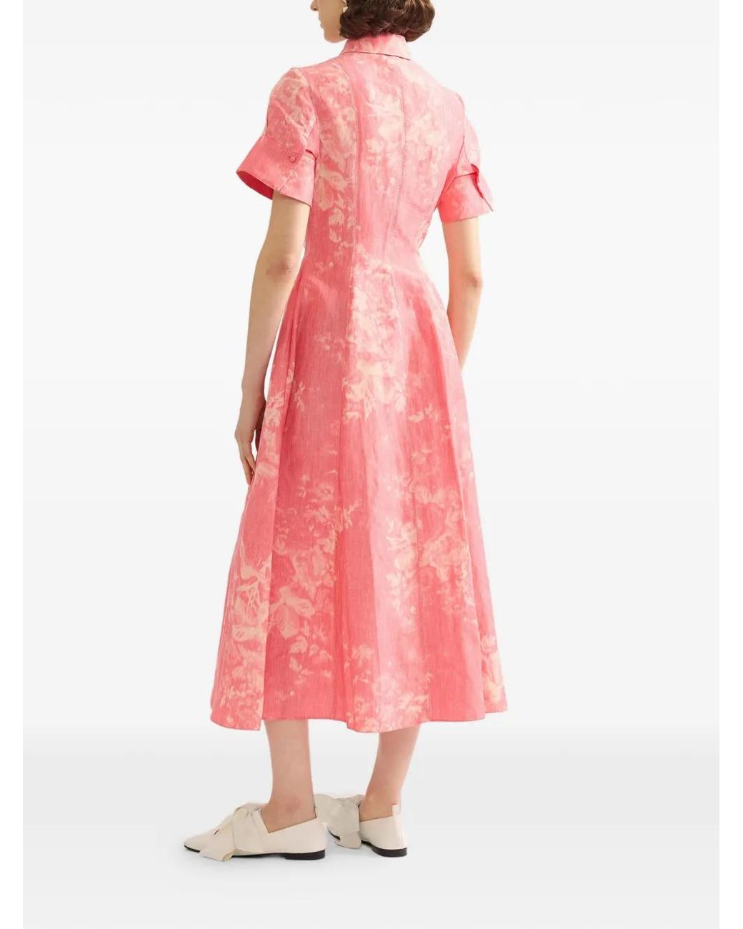 Erdem Pink Floral-Print Shirt Midi Dress