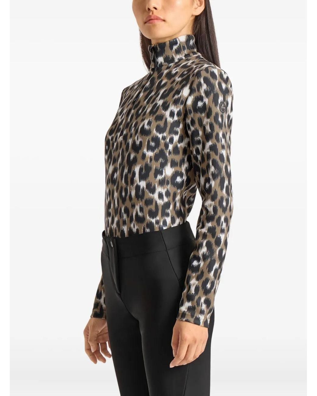 Fusalp Black Leopard-Print High-Neck Ski Top