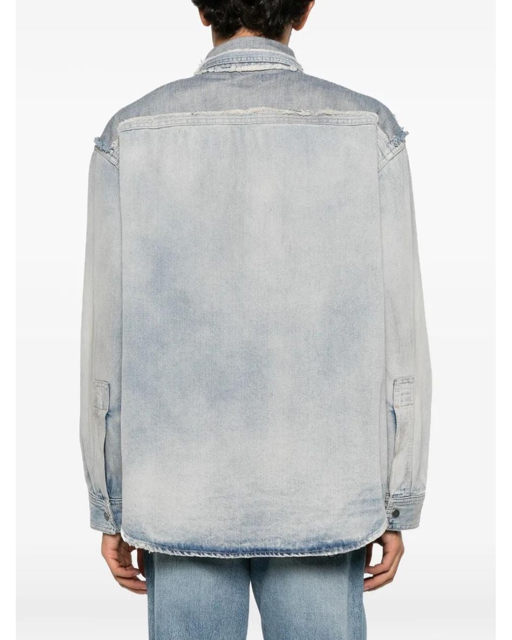 Haikure Blue Nelson Distressed Patchwork Denim Shirt for men