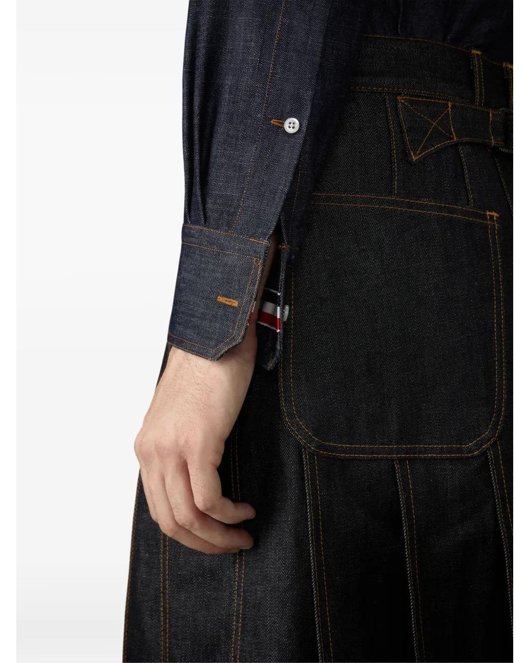 Thom Browne Blue Denim Armband Long-Sleeve Shirt for men