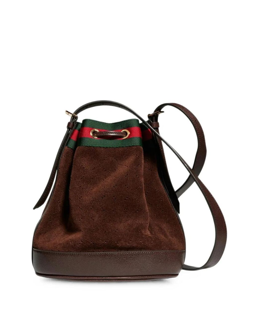 Gucci Brown Small Venice Web-Stripe Bucket Bag