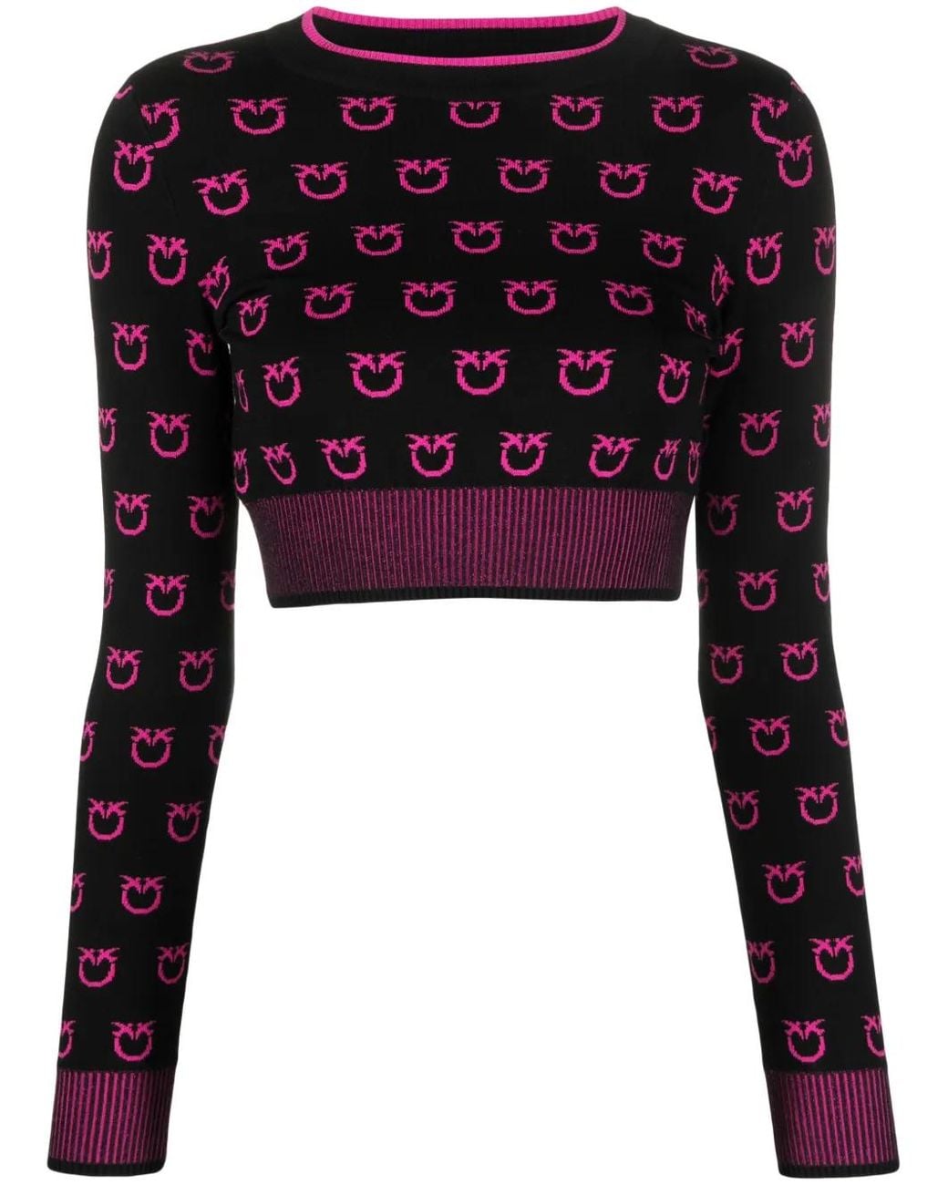 Pinko Black Intarsia-Knit Cropped Jumper