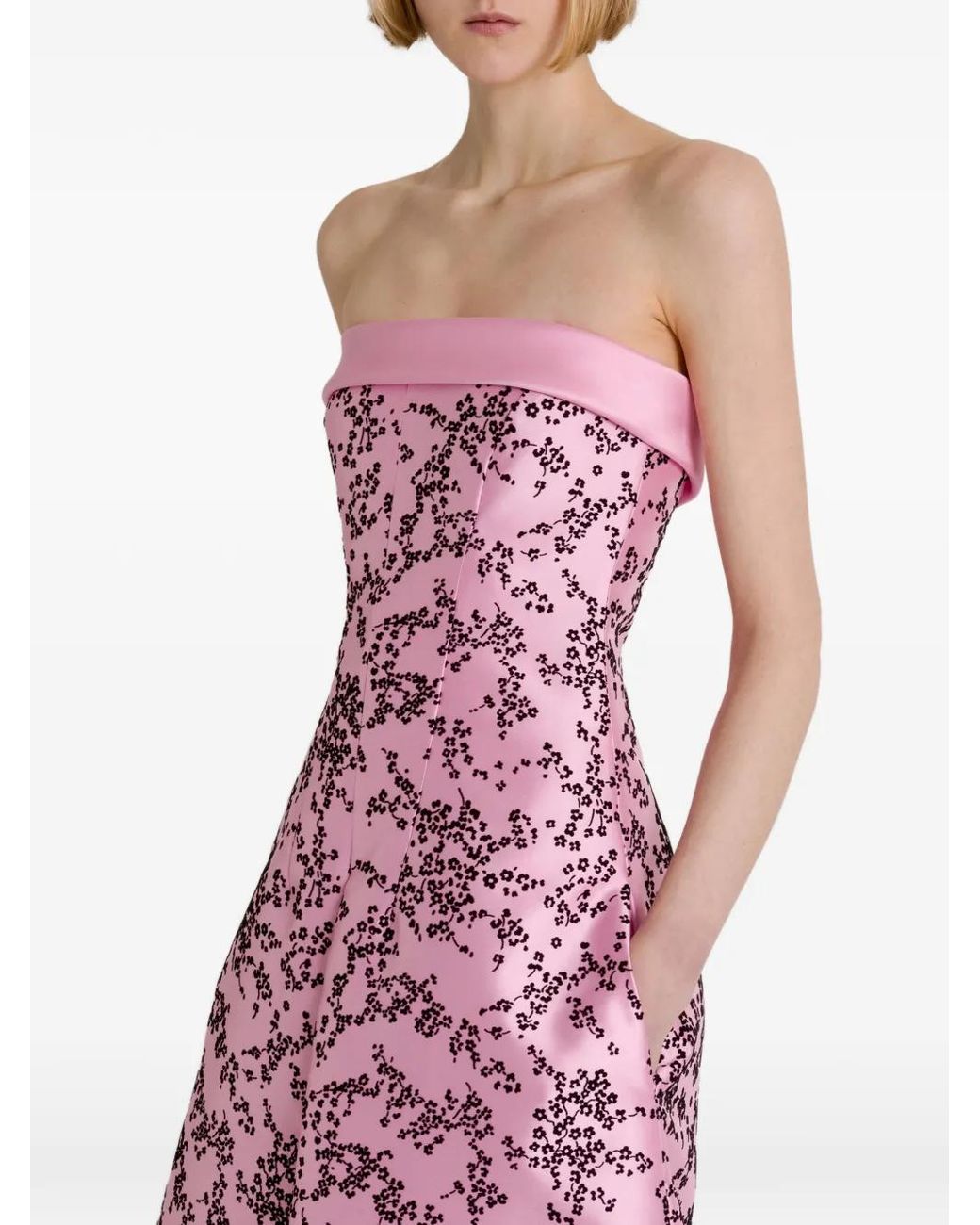 Alberta Ferretti Pink Floral-Print Strapless Dress