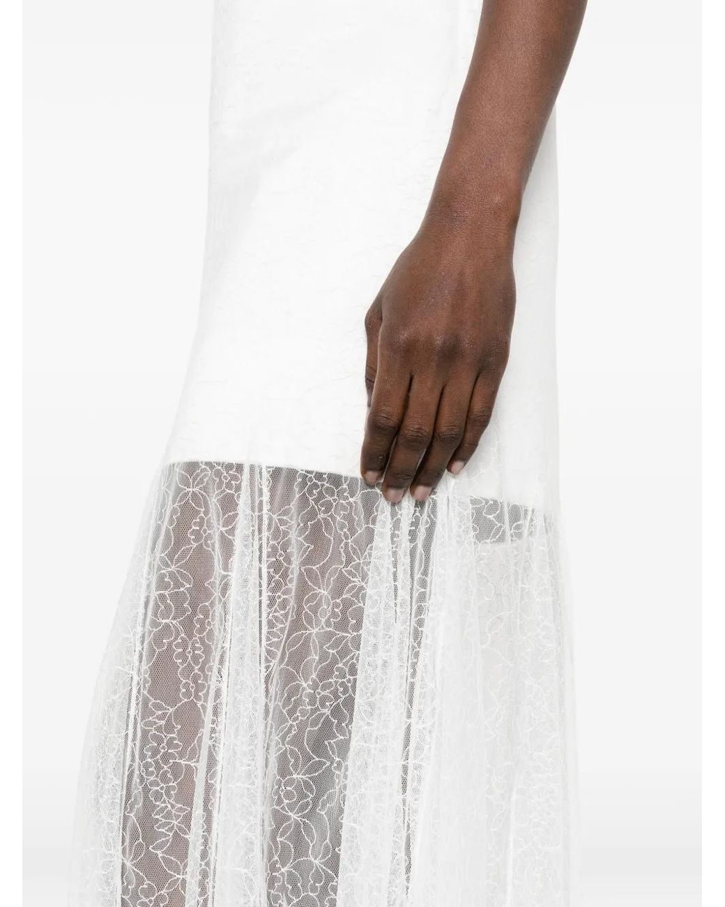 Maje White Taffeta And Lace Dress