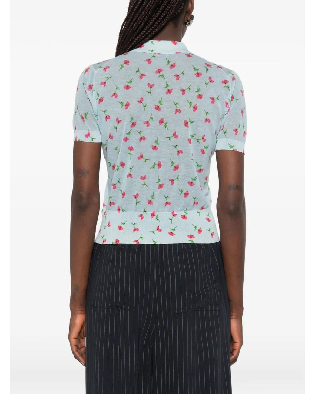 Jil Sander Blue Floral Polo Top
