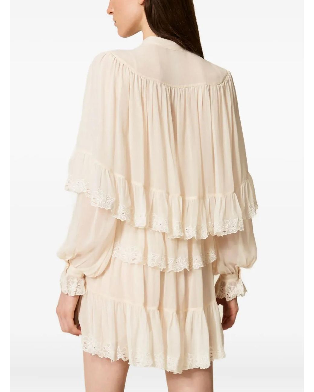 Twinset Natural Short Embroidered Georgette Dress